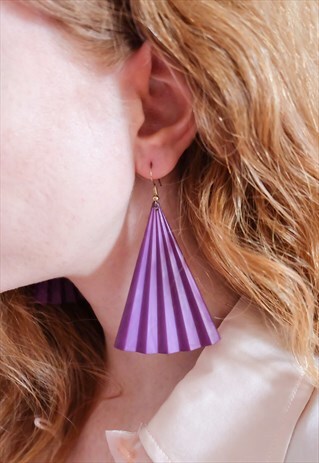 VINTAGE 80S PURPLE ORIGAMI DANGLE STATEMENT EARRINGS