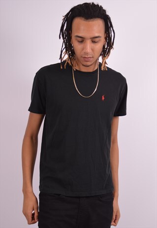 POLO RALPH LAUREN MENS VINTAGE T-SHIRT TOP MEDIUM BLACK 90S