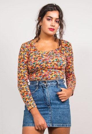 90'S VINTAGE BLUE DENIM HIGH WAIST MINI SKIRT