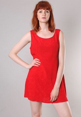 VINTAGE 90S RED TEXTURED SLEEVELESS SHIFT DRESS