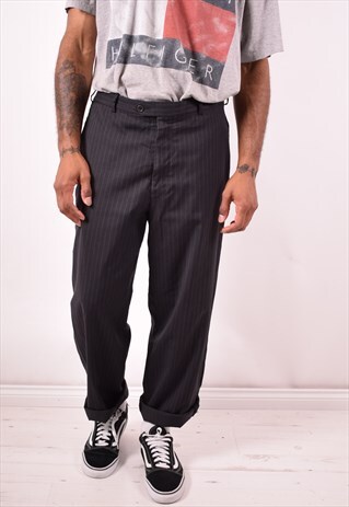 TOMMY HILFIGER MENS VINTAGE TROUSERS W34 L31 BLACK 90S