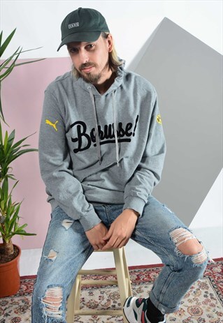 VINTAGE PUMA BORUSSIA DORTMUND HOODIE IN GREY