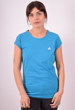 ADIDAS WOMENS VINTAGE T-SHIRT TOP MEDIUM BLUE 90S