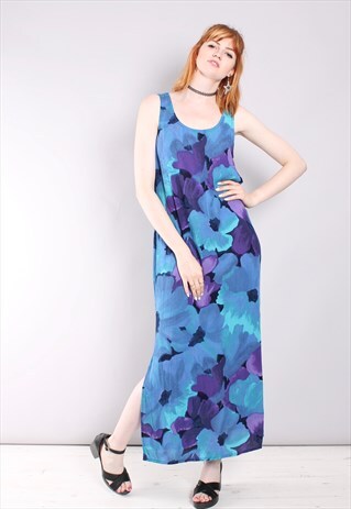 VINTAGE 90S FLORAL SIDE SLIT MAXI DRESS
