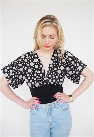 POLKA DOT DEEP V BLOUSE