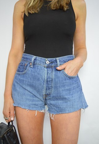 90S LEVI'S 501 MEDIUM BLUE WASH HIGH WAIST JEAN SHORTS RETRO