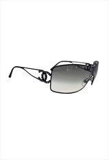 Chanel Sunglasses Shield Crystal CC Logo Black Vintage 4072