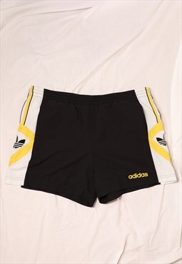 Vintage Adidas 90s sport shorts in black white and yellow 