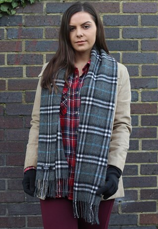 VINTAGE CASHMERE CHECKED SCARF-AS115