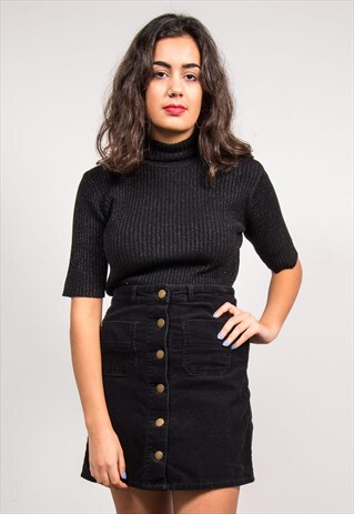 VINTAGE 90'S BLACK SPARKLE KNIT ROLL NECK TOP