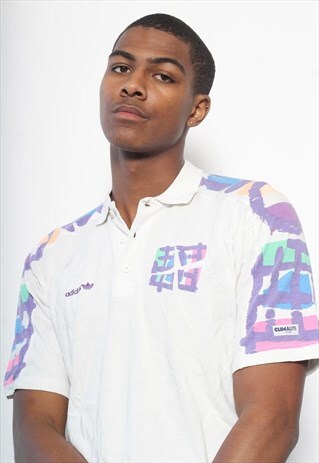 VINTAGE ADIDAS PATTERN LOGO POLO SHIRT WHITE