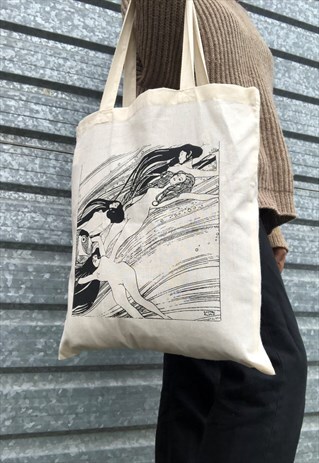KLIMT FISHBLOOD BLACK COTTON SHOPPING TOTE BAG
