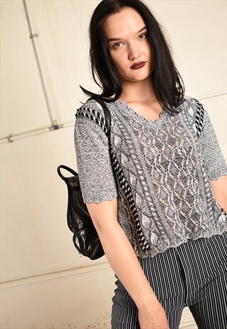 VINTAGE 90S RETRO SHEER TOP IN JAZZY KNIT
