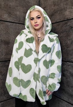 Heart fleece coat handmade 2in1 hood emoji trench jacket
