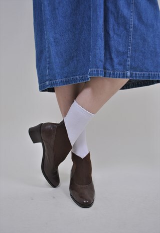 80S BROWN HEEL BOOTIES, VINTAGE SPRING CUTE WOMEN SHOES
