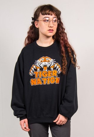VINTAGE 90'S BLACK TIGER PRINT USA SWEATSHIRT