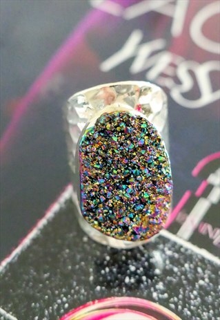 SILVER RAINBOW GEMSTONE STATEMENT RING