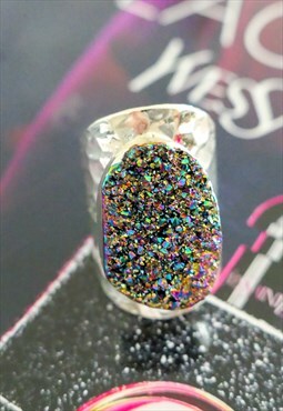 Silver rainbow gemstone statement ring
