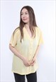 90S MINIMALIST YELLOW BLOUSE VINTAGE V-NECK SHORT SLEEVE TOP