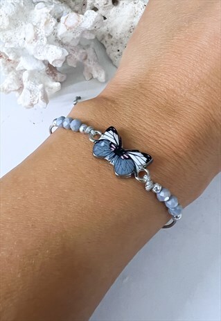 GREY BEADED BUTTERFLY FRIENDSHIP BRACELET