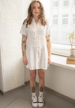 Vintage 80's White Chinese Style Blouse/Tunic