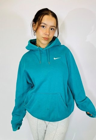 Vintage 90s Nike Teal Embroidered Swoosh Hoodie