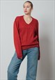 VINTAGE PREPPY FITTED CABLE KNIT WOOL WOMEN SWEATER IN RED M