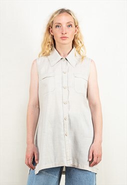 Vintage 00's Sleeveless Shirt in Beige