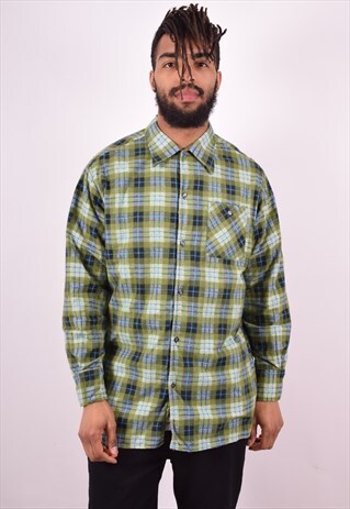 MENS VINTAGE FLANNEL SHIRT LARGE GREEN 90'S