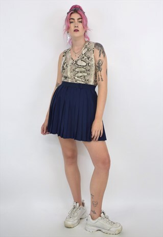 VINTAGE 90S NAVY PLEATED MINI SKIRT