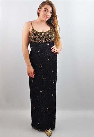 VINTAGE SEQUIN BEADED GATSBY MAXI EVENING PROM DRESS