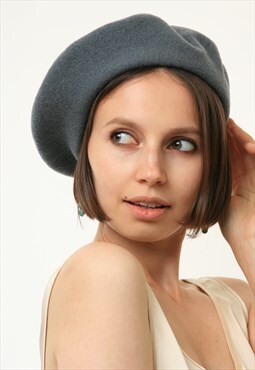 Vintage Woman Dark Grey Beret 3369/ Vintage Woman Winter Hat