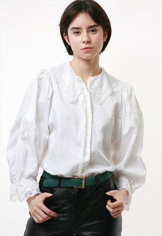 VICTORIAN COTTON WHITE BUTTONS UP SHIRT BLOUSE 2121