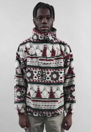 VINTAGE 80'S MULTI PATTERN ZIP-UP HEAVY FLEECE