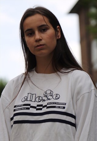 VINTAGE ELLESSE SPELL-OUT SWEATSHIRT IN CREAM AND BLACK
