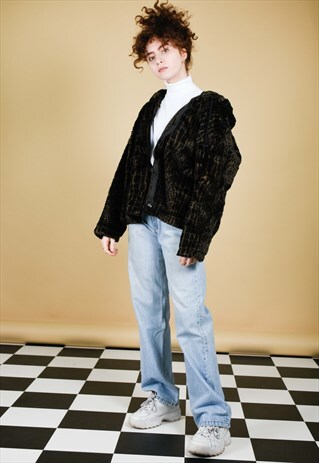 BEAUTIFUL FAUX FUR CROCODILE PRINT CROPPED JACKET