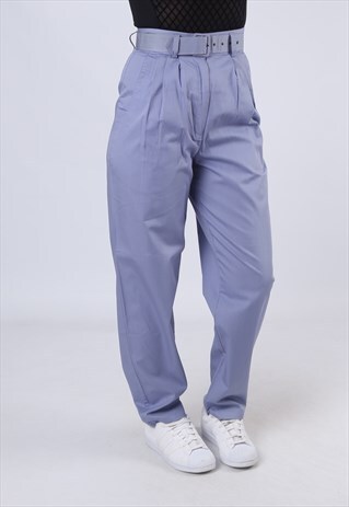 HIGH WAISTED TROUSERS PLAIN WIDE TAPERED UK 8 (CK3J)