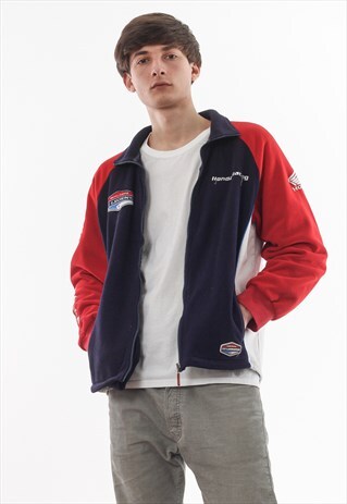 VINTAGE HONDA RACING FULL ZIP JACKET NAVY BLUE RED