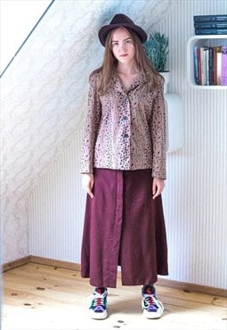 Dark red A line wide maxi vintage skirt