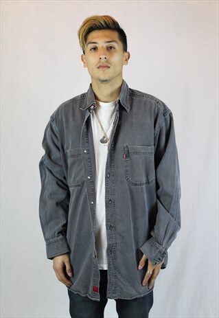 MENS VINTAGE LEVIS SHIRT MEDIUM DENIM FADED BLACK 80'S