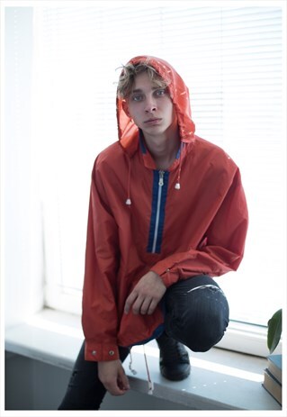 VINTAGE 80'S ORANGE HOODED WINDBREAKER