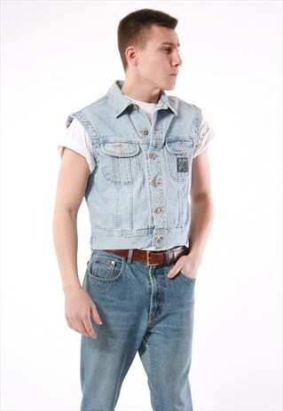 90S VTG VINTAGE RARE DENIM BLUE JILET VEST WORKWEAR 13882