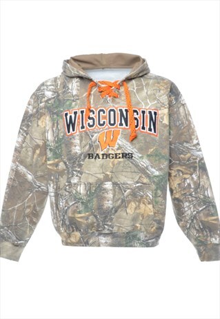 BEYOND RETRO VINTAGE MULTI-COLOUR WISCONSIN PRINTED HOODIE -
