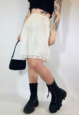 Vintage 90s 00s Y2K Satin Lace Sheer Mini Slip Skirt