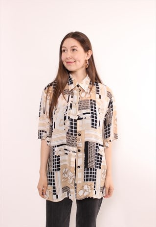 90s abstract print oversized blouse vintage short sleeve top