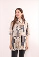 90s abstract print oversized blouse vintage short sleeve top