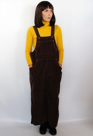 VINTAGE 90'S CORDUROY PINAFORE DUNGAREE DRESS