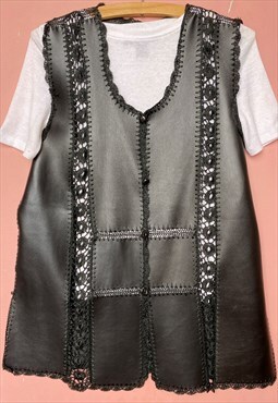 Black Softest Leather Gilet Y2K Vintage Waistcoat Grunge 
