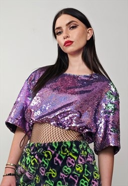 Purple sequin crop top colour changing Eras top iridescent 