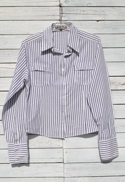 Vintage white/blue jacquard striped cotton blend shirt
